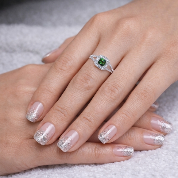 S925 Stamped Silver Opal Halo Ring Size 8 Green Fire CZ Split Shank Jewelry - Picture 6 of 12